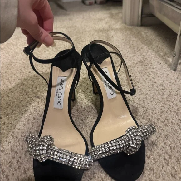 Jimmy Choo Thyra 100 Black Strappy Heels with Crystal Embellishments - Picture 3 of 5